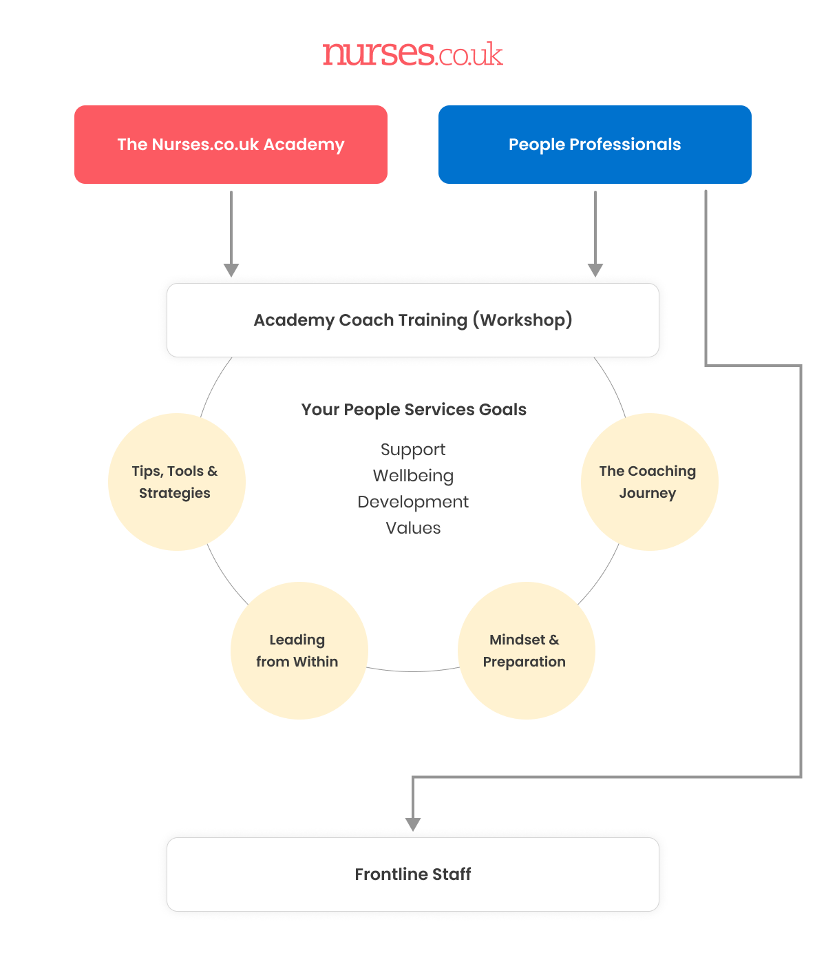 Infographic showing what The Nurses.co.uk Academy Coach Training Workshop does